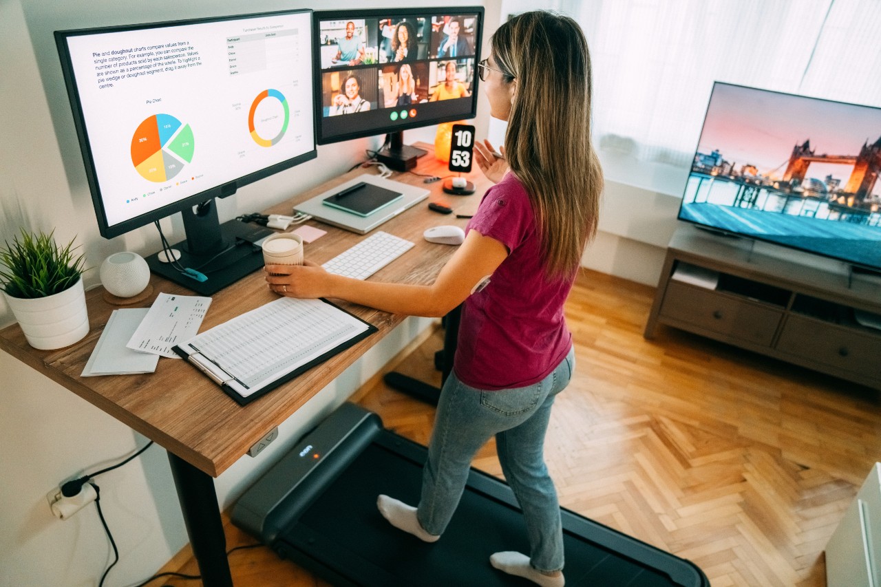 Woman working at a standing desk